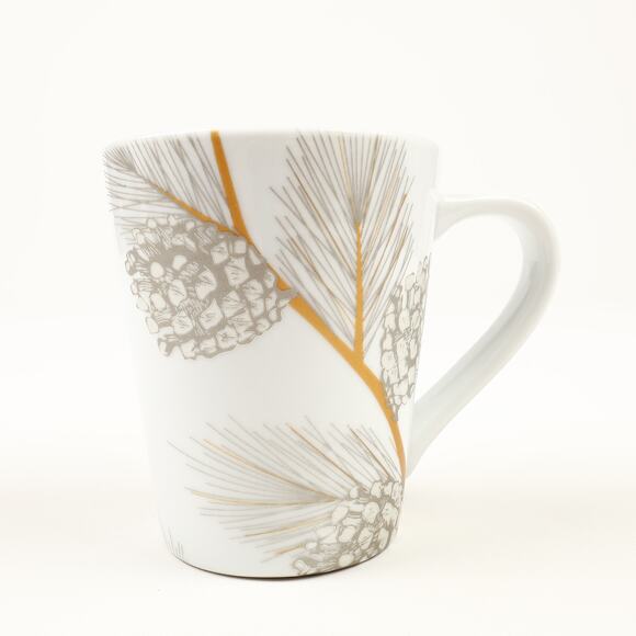 St. Nicholas Square Pine Boughs & Cones Christmas 12oz Coffee Mug Silver Gold - Picture 1 of 8